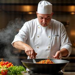 Chef demonstrating cooking in a workshop